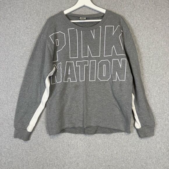 Victoria's Secret PINK Women's Medium Pink Nation Grey Crewneck Pullover Sweater - Picture 1 of 6